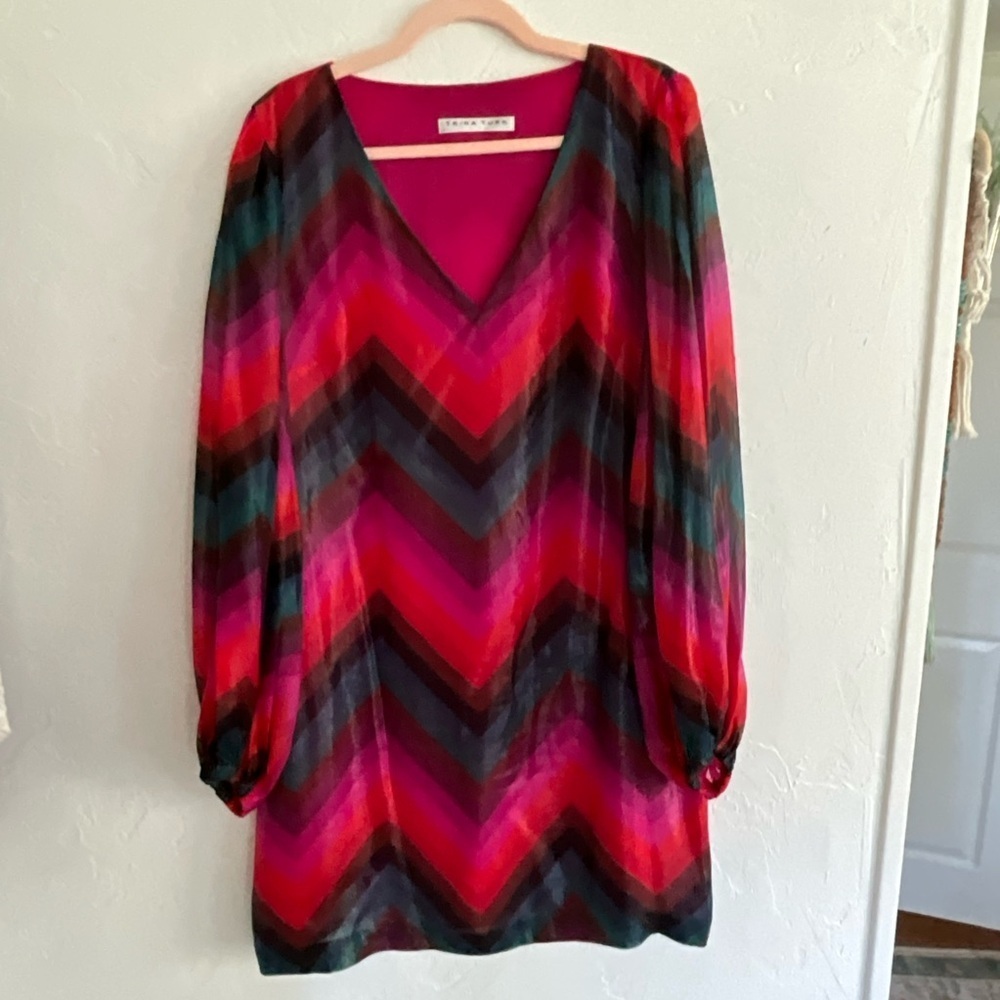 Trina Turk Silk Lurex Chevron Mini Dress medium